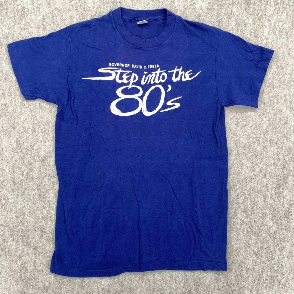 Vintage 80s Tee Deadstock Step Into The 80s Shirt Blue M USA
